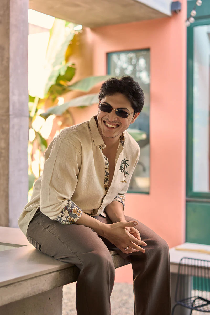 Caribbean Beige Palm Tree Embroidery Shirt