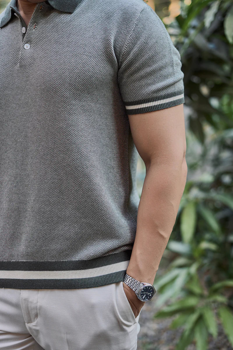 Cambridge Green Bird eye Knit Old Money Polo