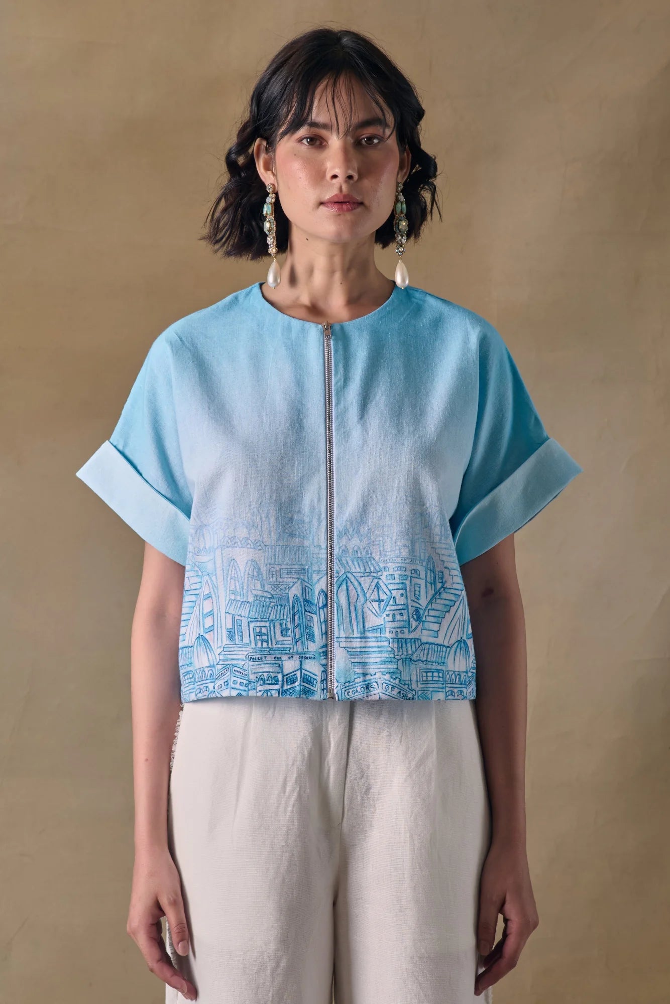 Blue Landscape Kimono Top