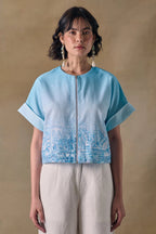 Blue Landscape Kimono Top