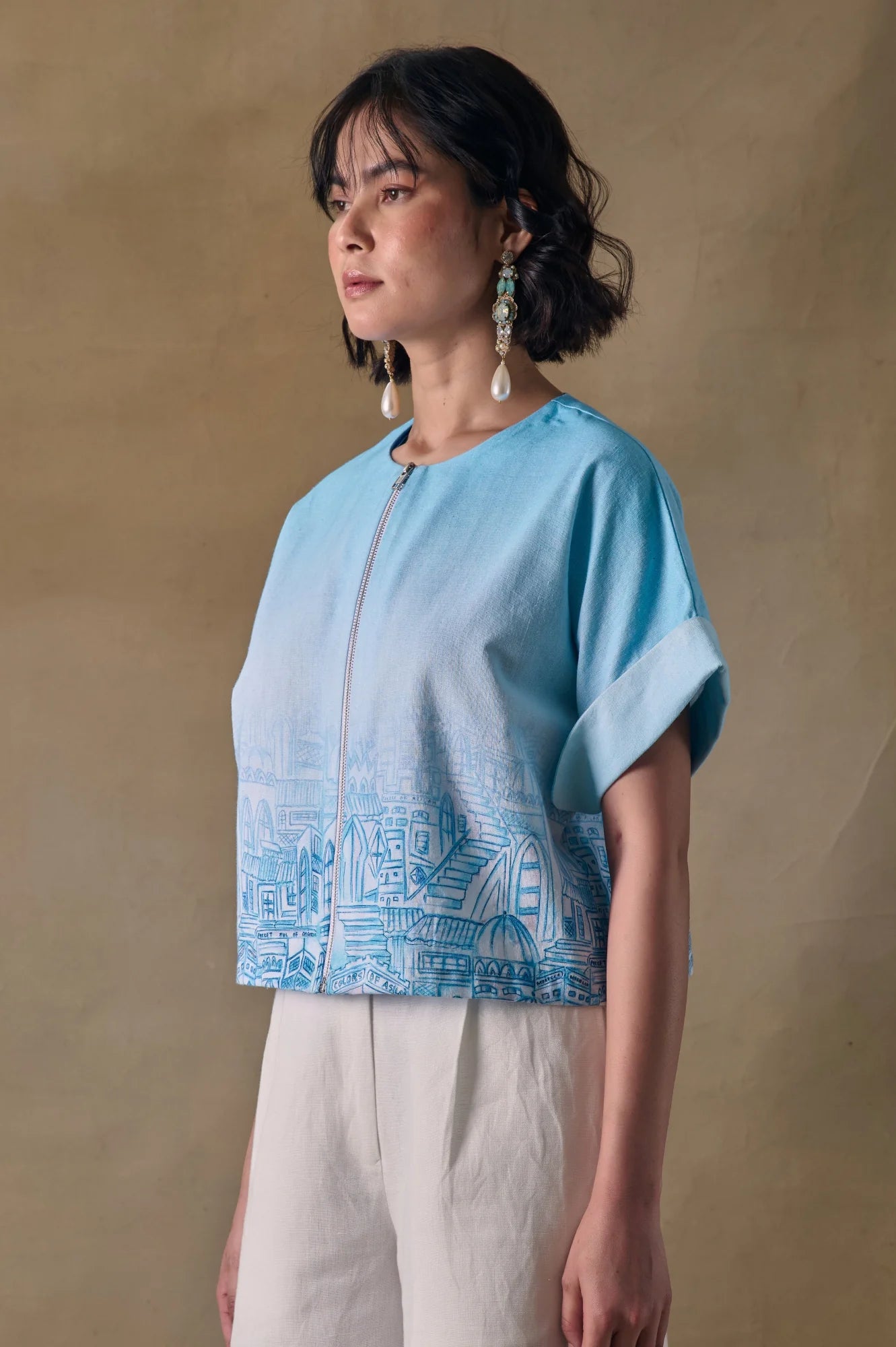 Blue Landscape Kimono Top
