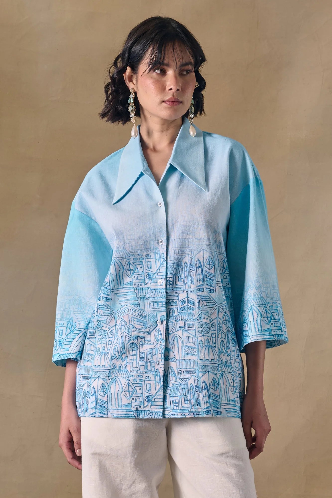 Blue Landscape Kimono Shirt