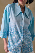 Blue Landscape Kimono Shirt