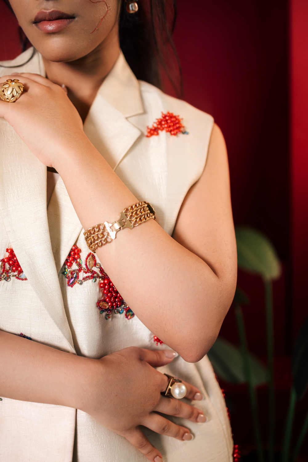 Beige and Red Co-ord