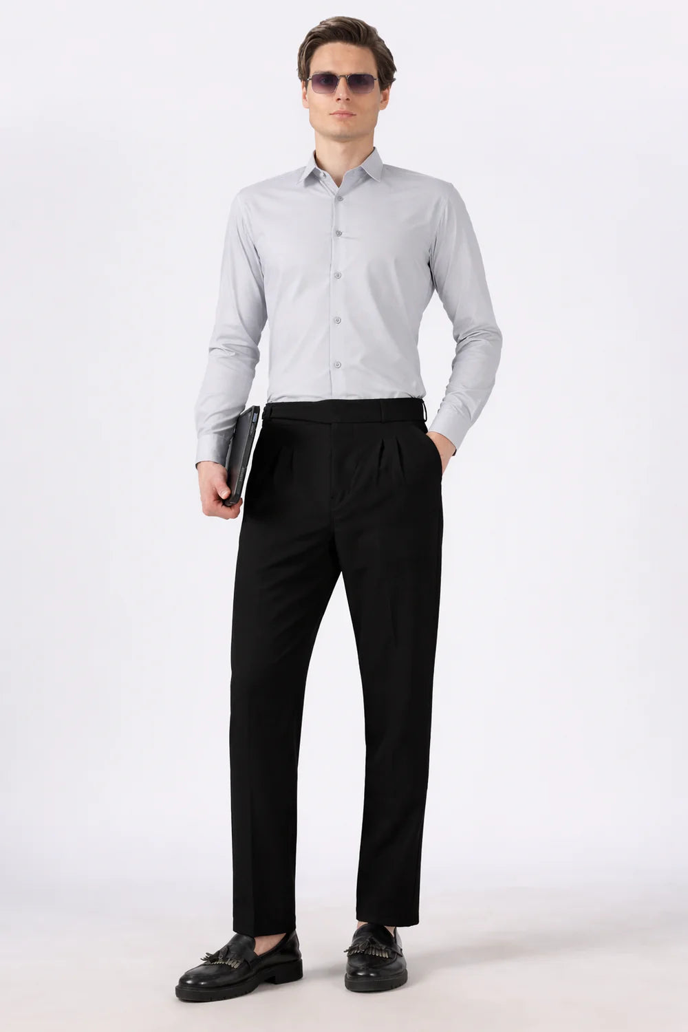 Italian Style Black Pleated Straight Fit pants