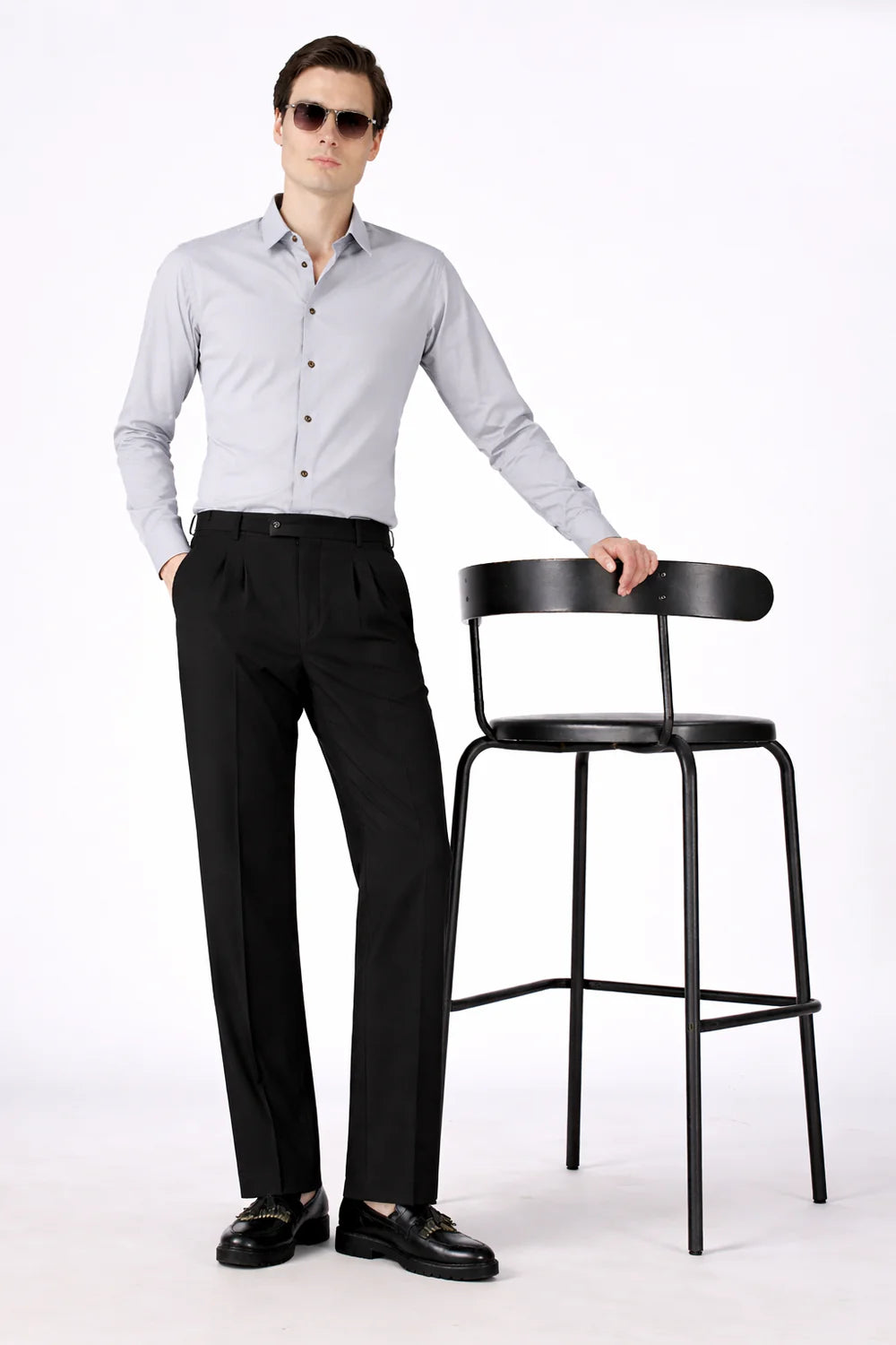 Italian Style Black Pleated Straight Fit pants