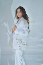 White Tassel Blazer with Pants