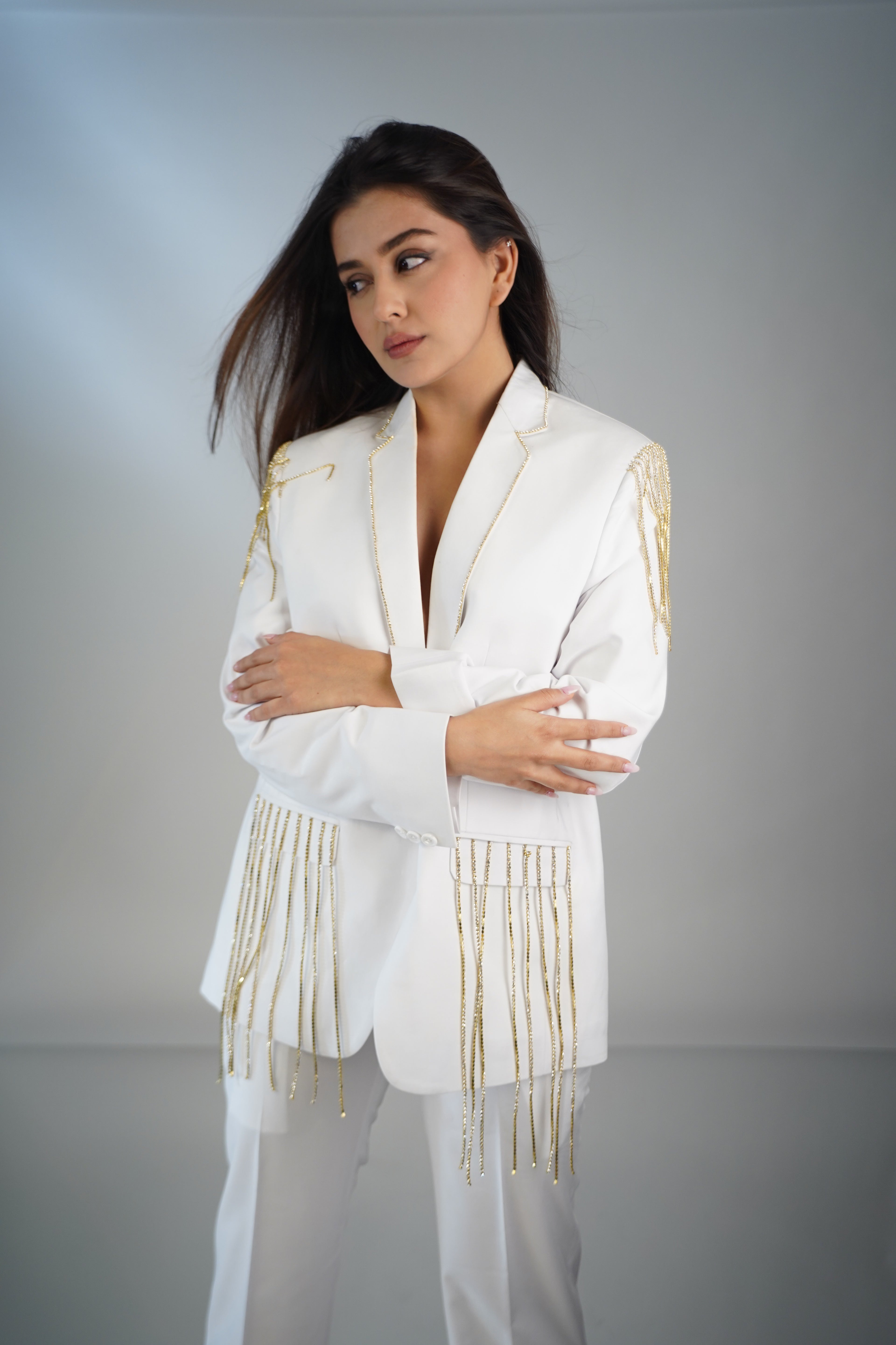 White Tassel Blazer with Pants