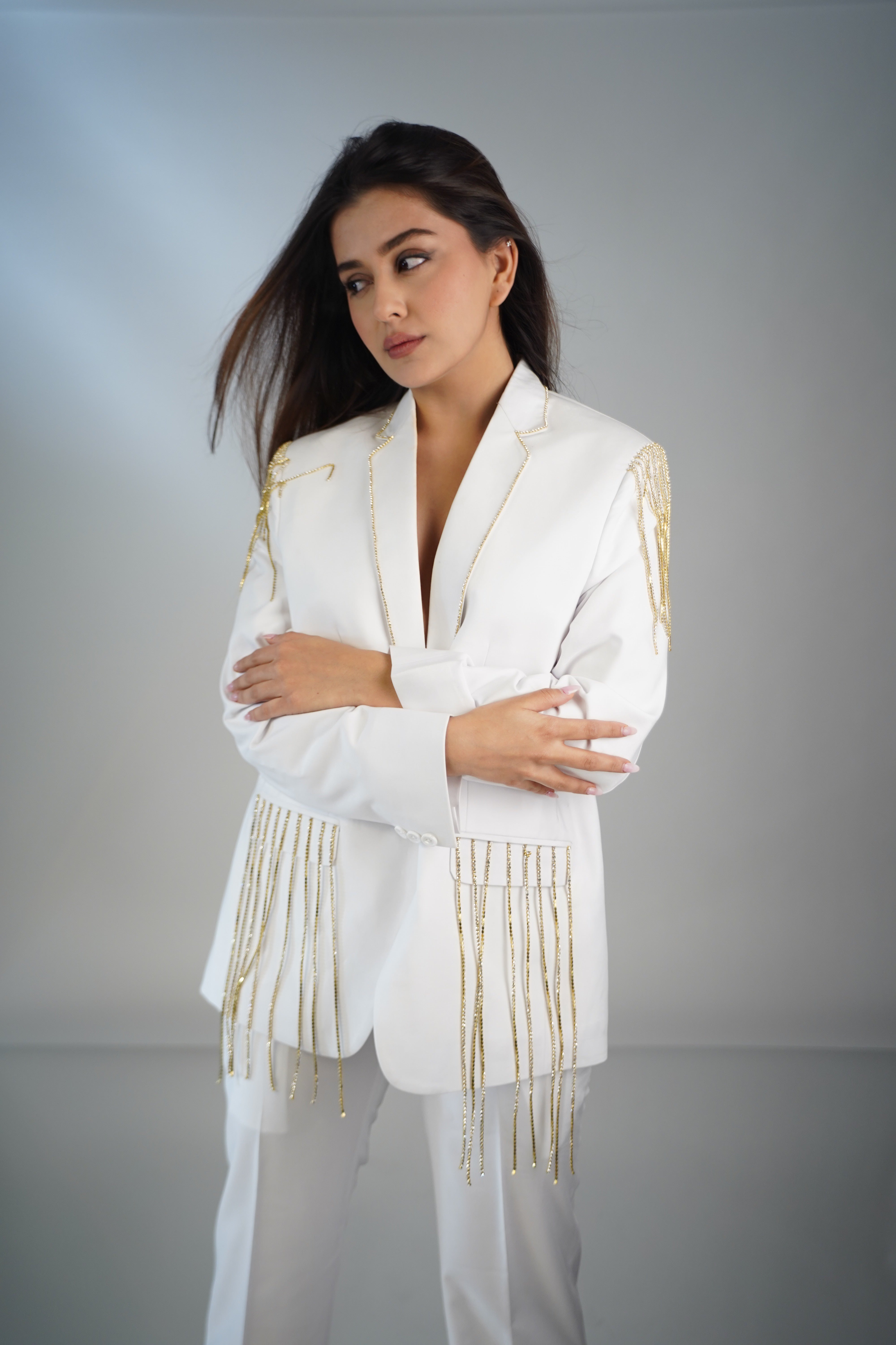 White Tassel Blazer with Pants