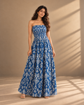 Aerial blue and white printed maxi dress for women